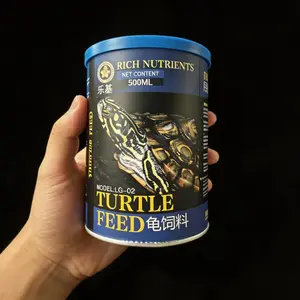 3-in-1 High Protein Turtle Feed Pellets, Dried Shrimp Fish Mealworm Mix Nutritious Turtle Food 500ml Can for Aquatic Water Turtles
