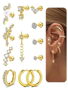 16 Gauge Flat Back Cartilage Earrings for Women Hypoallergenic Stainless Steel and Hoop Earring Sets, Daith Conch Tragus Helix Piercing Jewelry