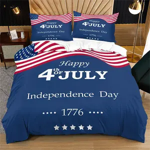 Independence Day 4th of July Duvet Cover Set, 2/3 Pcs Usa Themed Bedding, Wrinkle-Resistant with Hidden Zipper, Patriotic Flag Print