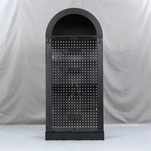 Arched Glass Display Cabinet with LED Lights and Perforated Panels, 80x40x180cm (31.5x15.75x70.87in) Home Storage Organizer Rack