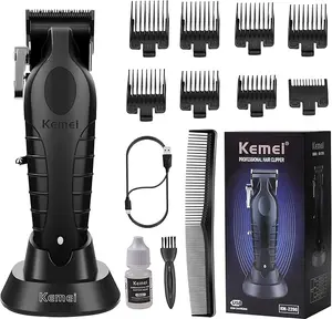 KEMEI 2296 Professional Hair Clippers for Men Cord/Cordless Hair Cutting Kits, Hair & Beard Trimmer, T Blade Barber Clipper with USB Rechargeable, Black