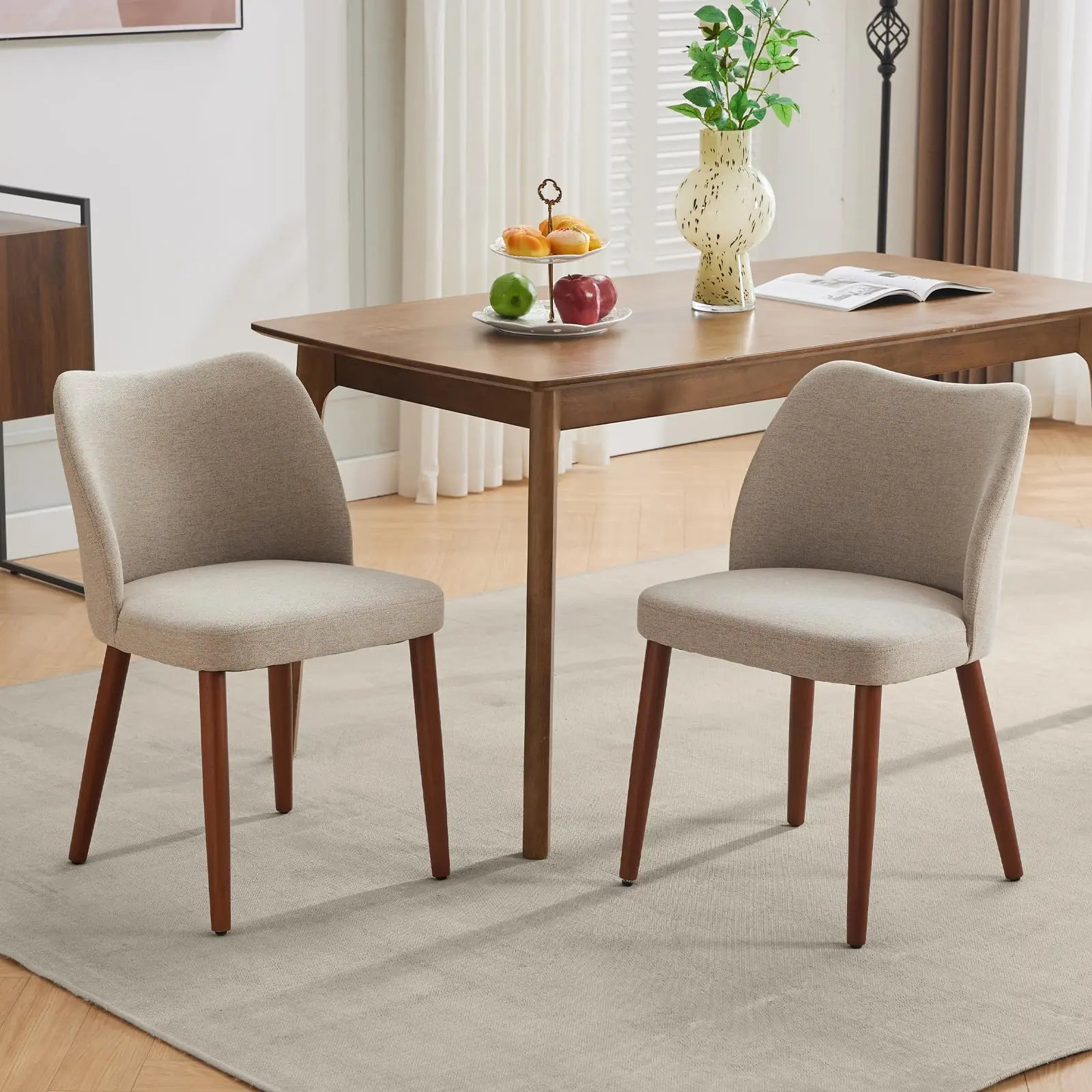 🪑 Set of 2 Upholstered Dining Chairs – Wing Back, Thick Cushions & Sturdy Wood Legs – Modern Accent for Kitchen, Dining or Living Room! ✨, High Density, Mid-Century, Modern Minimalist Chairs, Quick Setup