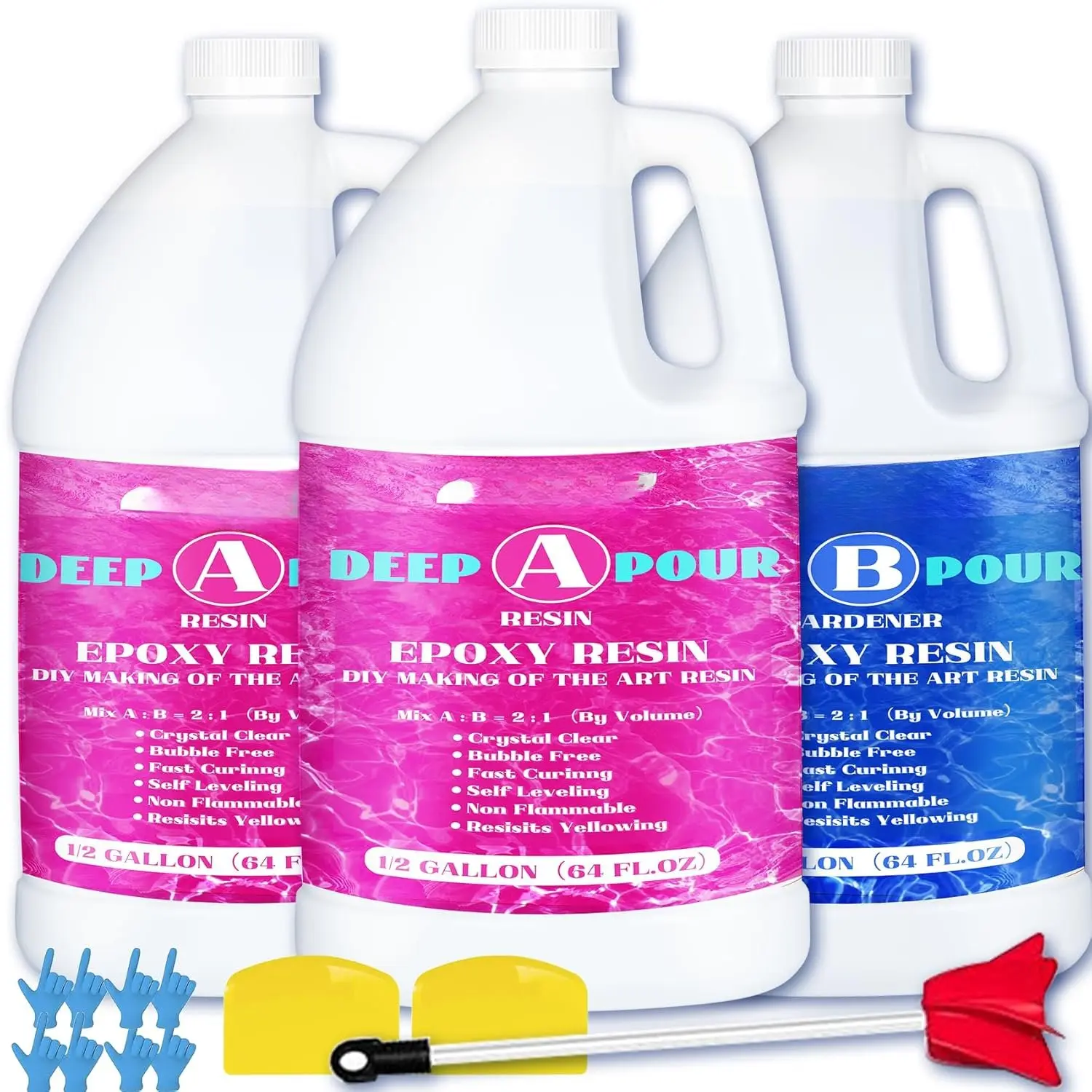 Deep Pour Epoxy , 1.5 Gallon 2-4" Pour Depths Epoxy  Kit  Clear High-Gloss No Bubble Self Leveling for DIY Molds  River Table Flower Preservation Top Mold Crafts Mix 2:1 Ratio