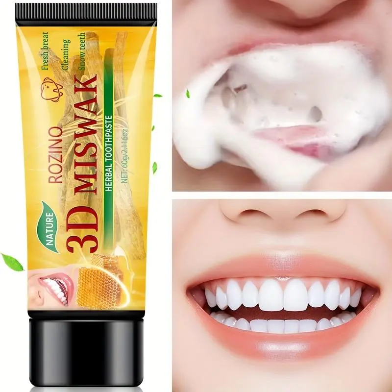 Nature 3D Miswak Herbal Toothpaste with Honey Extract, Push Apply, Plaque Removal, Gum Health, Freshens Breath Naturally, Deep Cleans, Teeth Whitening, Bad Breath Remover