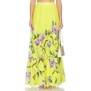 HEMANT AND NANDITA Pintuck Maxi Skirt in Yellow