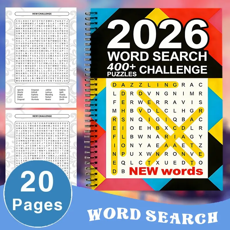 2026 New Edition Large Font Design Puzzle Book, Word Search Challenge for Adults, 20 Pages Relaxing Book, Vocabulary Expansion & Peaceful Activities, Memory & Cognitive Skills Stimulation