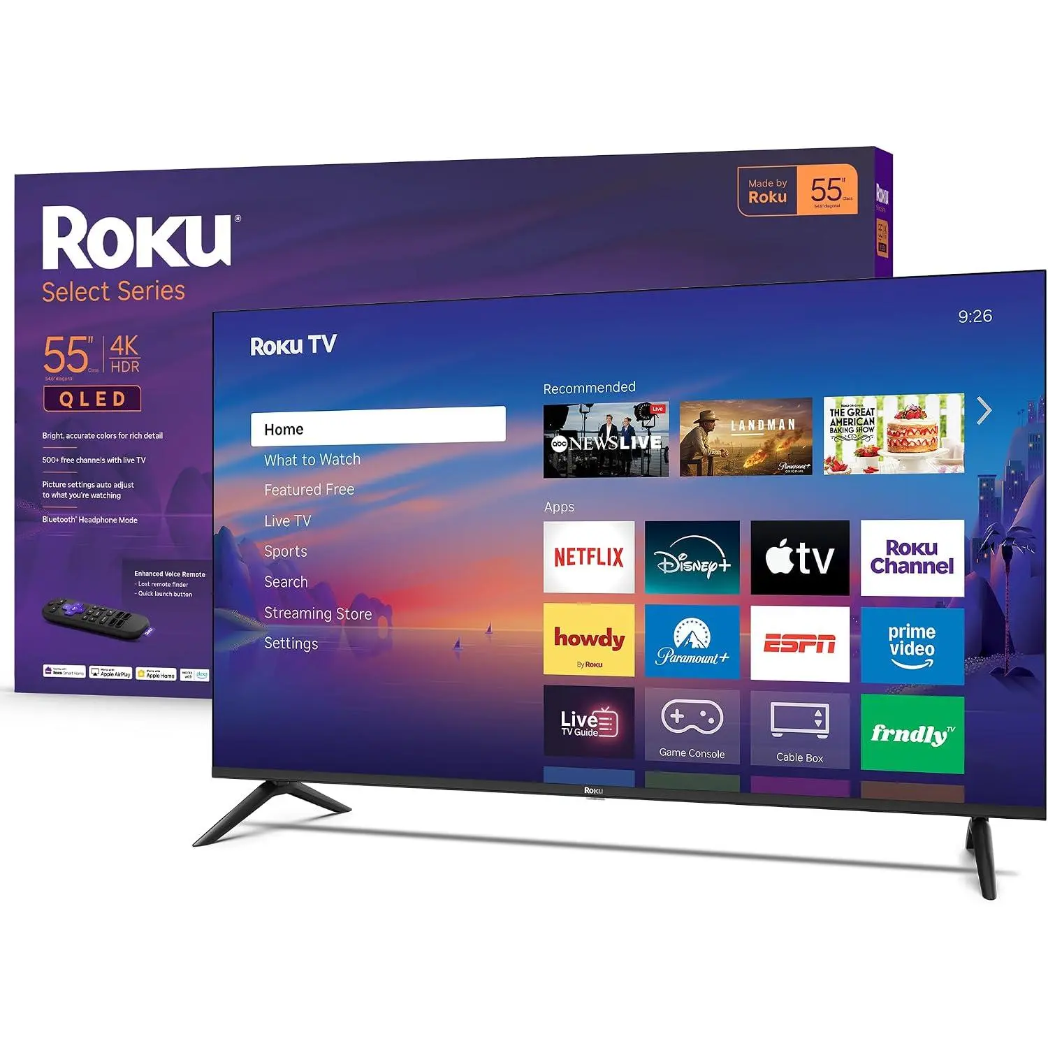 55-Inch Roku Select Series 2026 4K QLED Smart Flat Screen TV with Voice Remote, Wi-Fi, Bluetooth Headphone Mode - Streams Live Local News, Sports