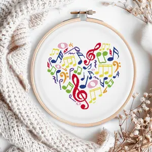 Rainbow Music Notes Heart Silhouette Counted Cross Stitch Pattern KIT