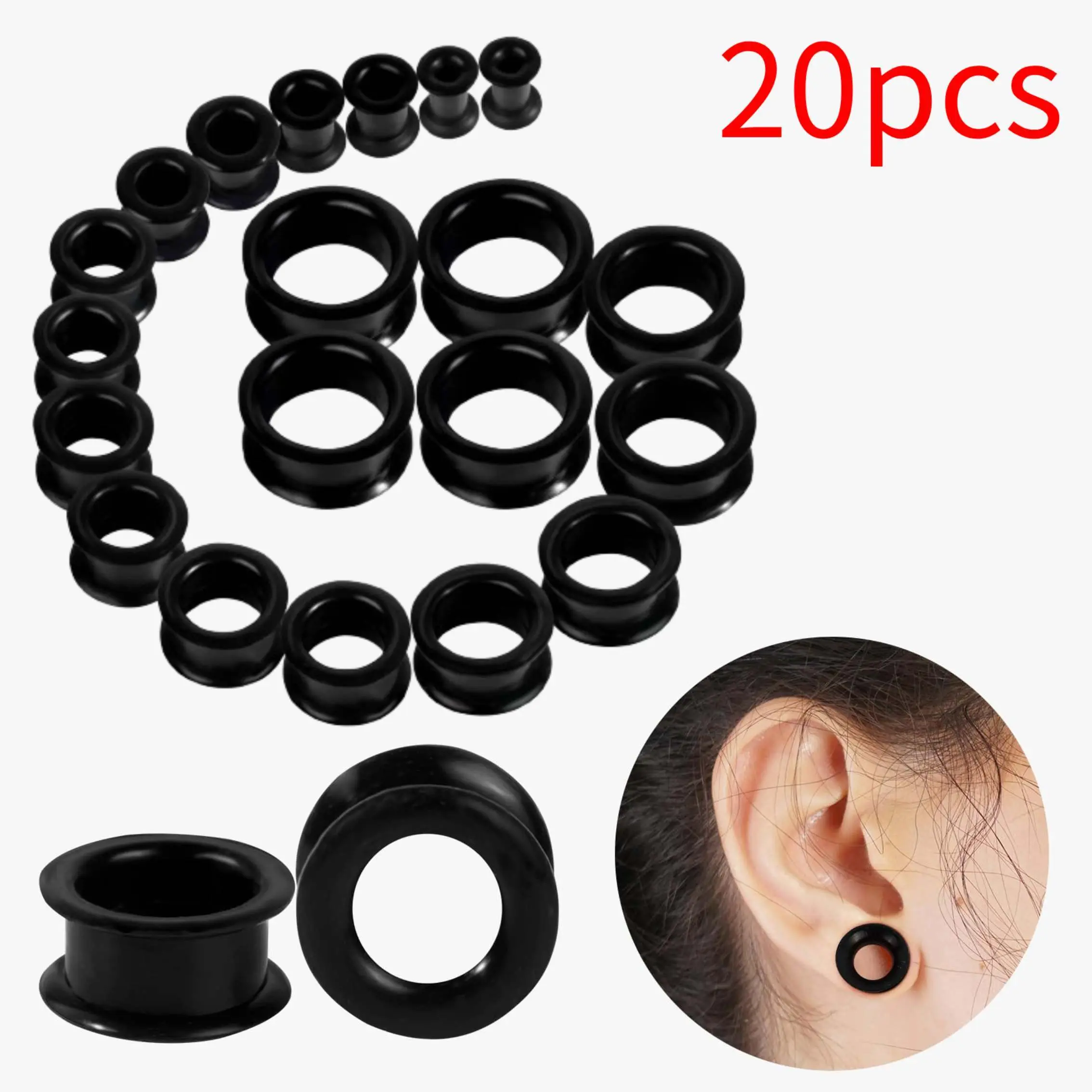20PCS Piercing Tunnel Set Soft Silicone Flesh Ear Plugs 6-25mm Flexible Ear Stretching Gauge Expander Stretching Set