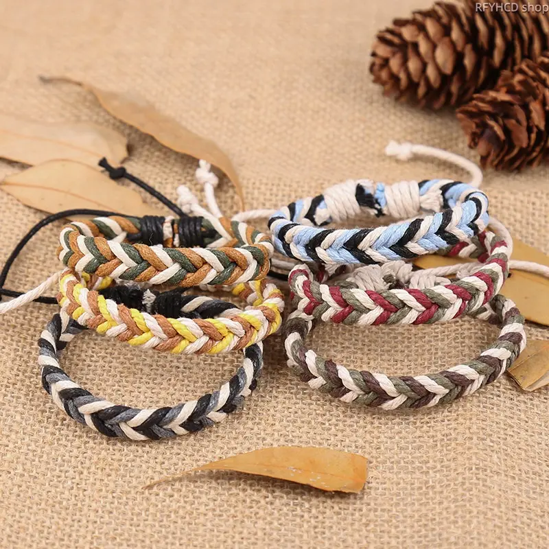 Handmade Braided Rope Bracelet, Adjustable Cotton Woven String Bracelets, Multicolor Boho Wristband for Men and Women