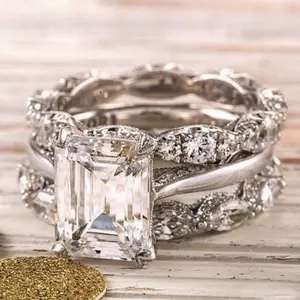 Vintage twisted zircon ring three-piece set, ultra-shiny ice flower cut zircon ring set, light luxury layered rings for women, versatile everyday jewelry