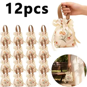 12/6PCS reusable durable canvas bundle gift bag-elegant storage bag, suitable for jewelry, candy, party gifts, wedding decorations, Christmas, Valentine's Day and Spring Festival gifts.