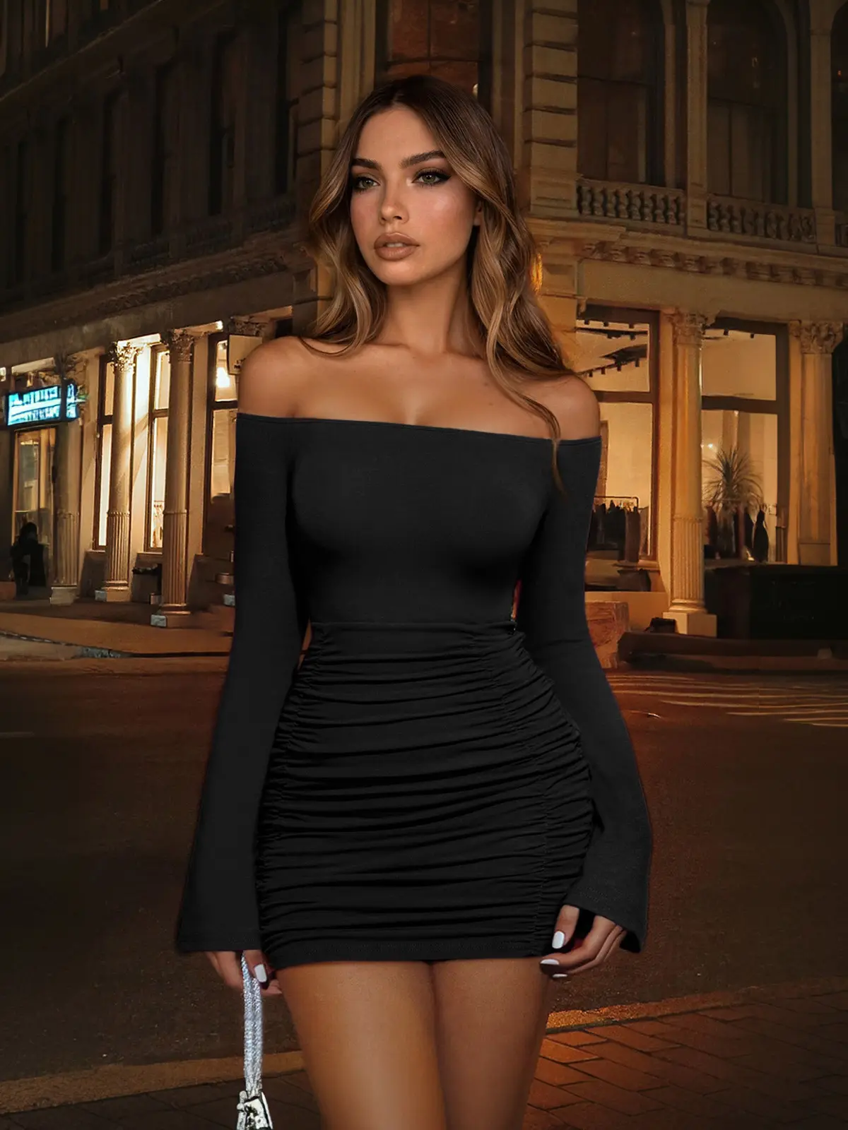 Women's Fall 2026 Long Sleeve Bodycon Mini Dress - Off Shoulder Ruched Figure Hugging Cocktail Party Club Dress, TikTok Viral Streetwear Style Minimalist Sizes run small Petite - TikTok Shop Women's Fall 2026 Long Sleeve Bodycon Mini Dress - Off Shoulder Ruched Figure Hugging Cocktail Party Club Dress, TikTok Viral Streetwear Style Minimalist Sizes run small Petite - TikTok Shop