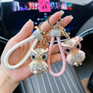 Cute Embellished Owl Bag Charm, Creative Knitted Rope Car Keychain Gift, Unique Personalized Accessory for Bags and Keys, Bling Bling Keychains