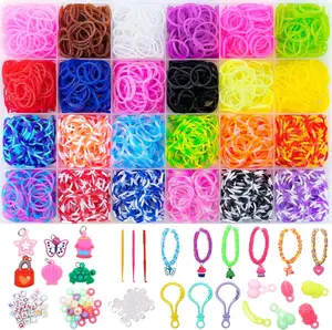 24-Color Rubber Band Bracelet Kit with 1400 Bands for Kids Ages 6+, Includes Loom for DIY Crafts, Rainbow Colors Decoration, Creativity-Inspiring Toys & Hobbies Beading Jewelry Making Gift