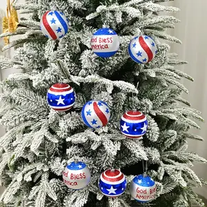 9pcs/set Independence Day tree ornament -8CM electroplated ball red, blue, and white decoration - Independence Day hand-painted decorative ball pendant