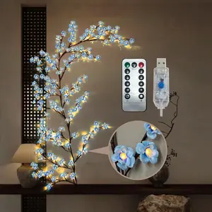 Cherry Blossom Tree Branch Design LED String Light, 1 Set USB Powered 96 LED Artificial Tree Branch Light with Remote Control, DIY Decorative Vine Light for Home, Outdoor, Garden, Lawn Decoration