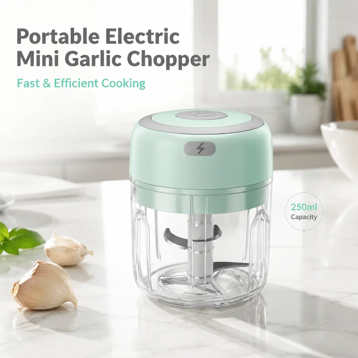 Electric Mini Vegetable Chopper, Food Chopper, Garlic Slicer Veggie, Salad, Lettuce, Onion, Chili Crusher, Tomato Dicer Chopper Cutter & Ginger Meat Mincer for Kitchen, Portable USB Chopper (250ML)