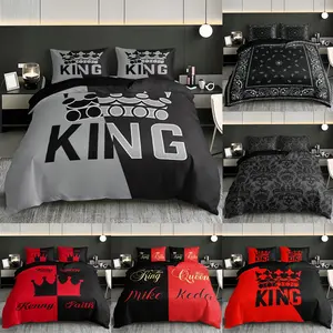 3 pieces of crown letter pattern printed duvet covers, soft and breathable fabric, machine washable, suitable for all seasons, (1 duvet cover+2 pillowcases, coreless), suitable for bedroom and guest room bedding decoration, Duvet Cover Sets