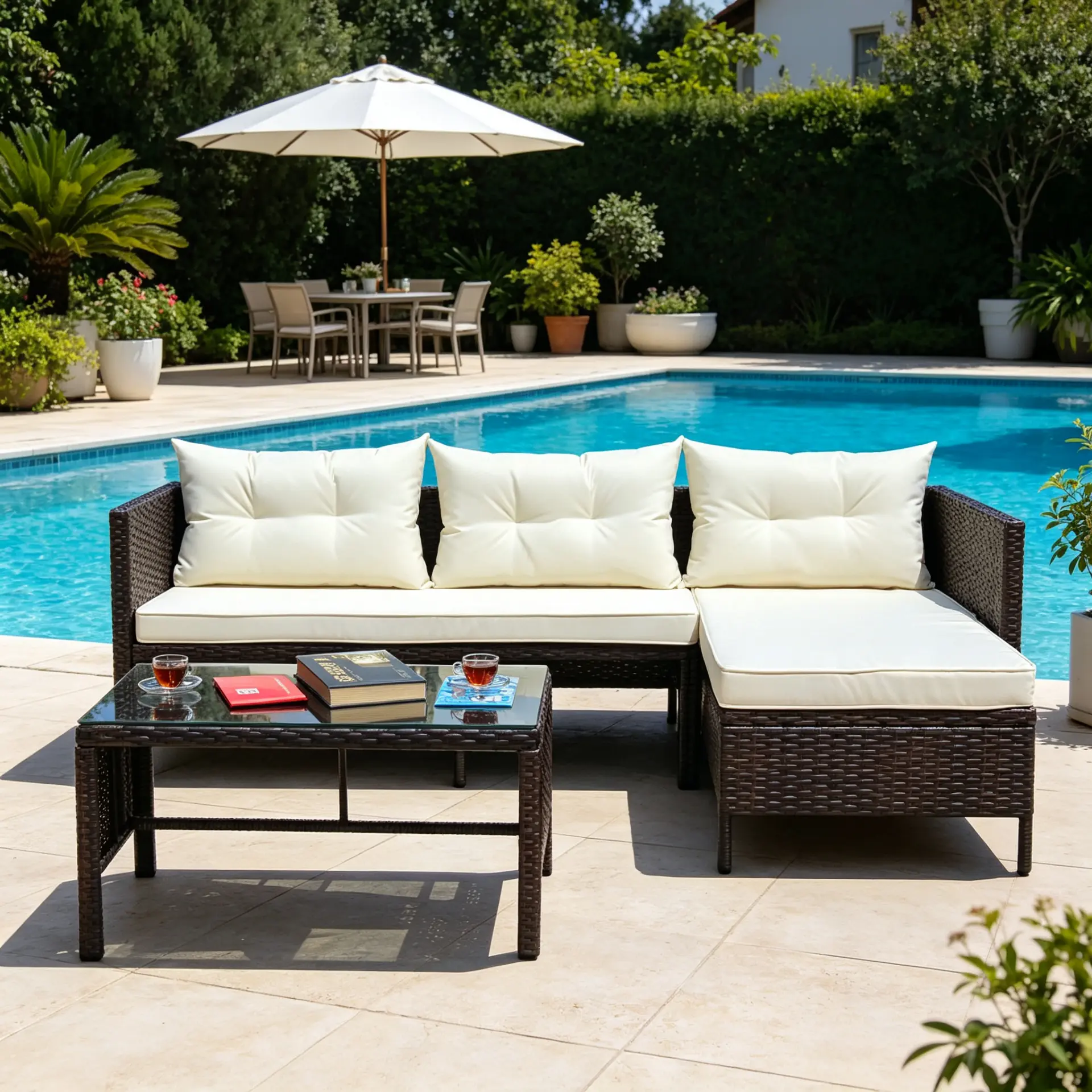 Outdoor Wicker Rattan 3-Piece Sectional Couch Set - Weather-Resistant Solid Weave Modular Sectional Sofa with Steel Frame, Multiple Seats, Soft Beige Cushions for Backyard, Porch