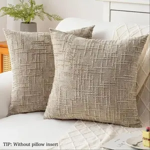 2pcs Soft Chenille Texture Pillow Covers Set, Square Solid Color Decorative Cushion Cases 18 x 18 inch, Comfortable Farmhouse Style for Sofa Bed Living Room Home Decor Home Textile