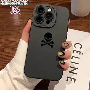 1pc Skull Bone Personality Pattern Full Black TPU Mobile Phone Case Suitable for iPhone 16 15 14 13 12 11 Pro Max XS X XR 7 8 Plus SE 2020 Protective Cover