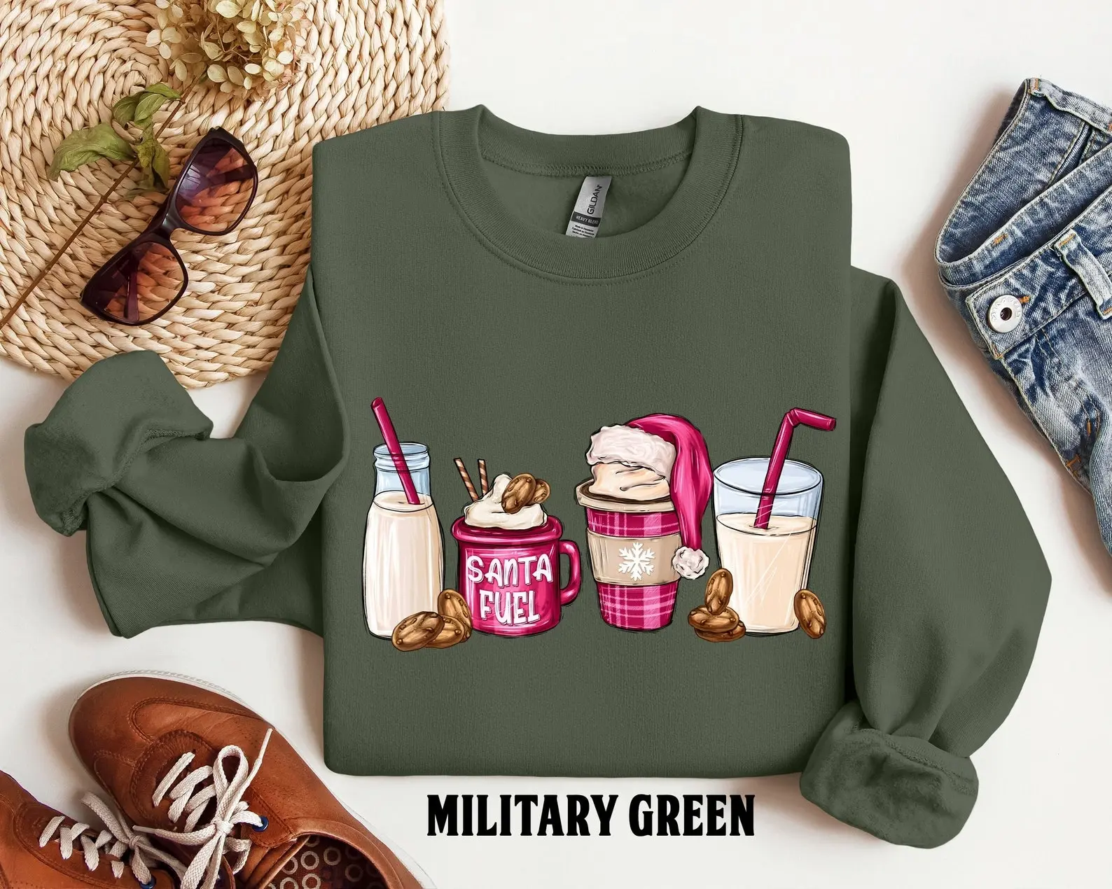 Pink Santa Fuel Shirt, Christmas Milk And Cookies Shirt, Christmas Ice Latte Shirt, Santa Fuel Shirt , Christmas Sweatshirt, Christmas Shirt