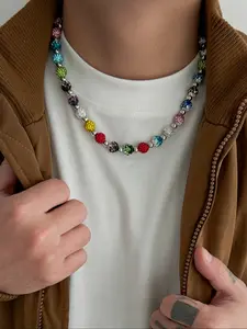 Trendy Hip Hop Acrylic Bead Rhinestone Necklace for Men, Casual Vintage Design, Daily Party Versatile Faux Jewelry Gift