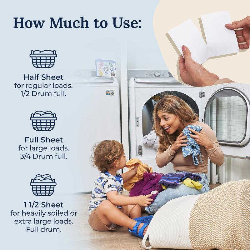 Miss Mouth's Messy Eater Laundry Detergent Sheets - 30 sheets - Clean and Hypoallergenic for Sensitive Skin, Pediatrician & Dermatologist Tested, Fragrance Free