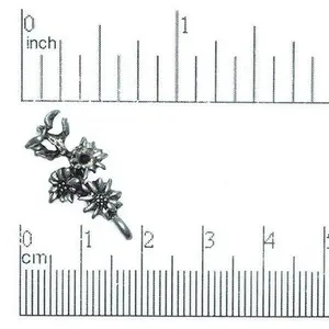 24mm x 12mm Three Flowers Stem Charm - Made of Pewter - Sold Individually - CBS2541