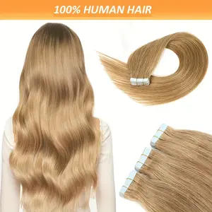 2025 Hot 40 Tablets/2 Pack Tape in Hair Extensions # 27 Honey Blonde Strawberry Blonde Human Hair Extensions Straight for Fashion Women 18-26Inch
