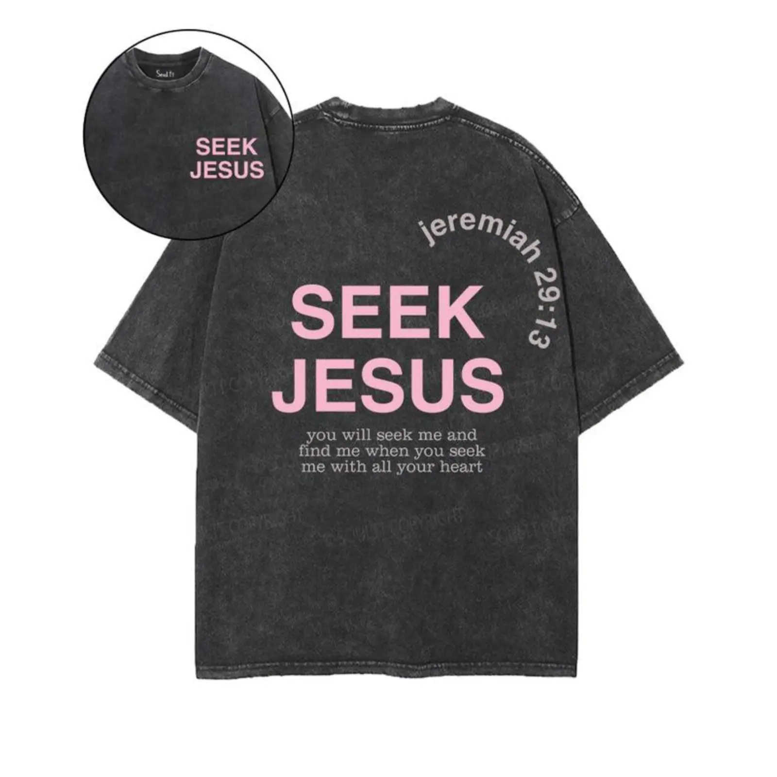 180g[100%cotton]Seek Jesus Double Sided Washed Christian T-shirt