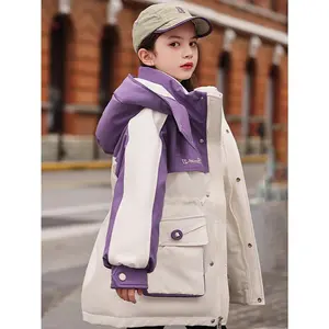 Girls' White Duck Down Jacket Hooded Winter Coat - Thickened Mid-Length Outerwear with Full-Zip Closure, Machine Washable Puffer Jacket Skiing, Snowboarding & Outdoor Play - Cold-Resistant Warm Clothing, Girls Winter Jacket, Girls Winter Coat, Win