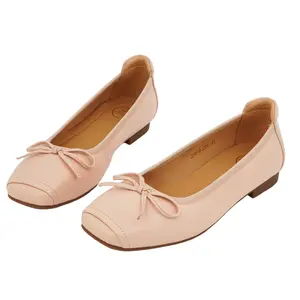 Floyce Women's Ballet Flats - Square Toe Bow Shoes, Comfortable Foldable Flats for Casual & Office Wear, Genuine Sheepskin Leather Upper, Anti-Slip Sole, 90° Fold-Resistant Design, High Elastic Shock Absorption