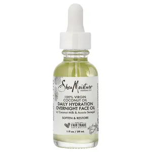 SheaMoisture 100% Virgin Coconut Oil, Daily Hydration Overnight Face Oil, 1 fl oz (29 ml)