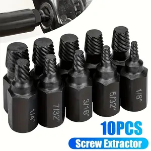 10-Piece Threaded Bolt Remover Set for Industrial and Heavy Duty Use, Easily Remove Damaged Bolts and Hex Screws, Alloy Steel Hand Tools Kit, Non-Electric, No Batteries Needed
