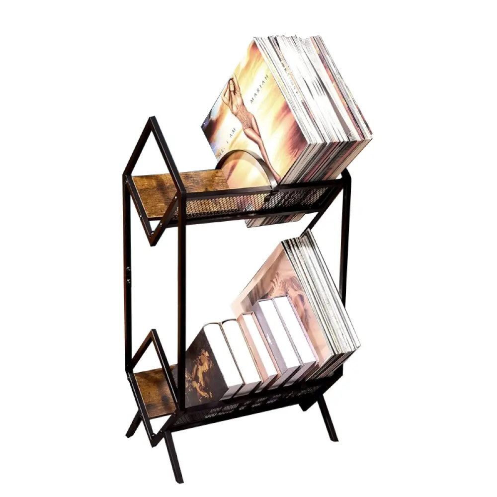 2-layer Vinyl Storage Rack For Up To 160-200 Records, Metal Vinyl Storage Rack, Simple/functional/easy To Assemble, Classic Design For Documents/books/magazines