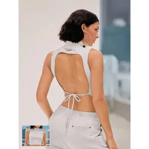 GLOWMODE Nylon Big Moves Stretchy Reflective Breathable Open Back Cropped High Neck Lace-Up Tank Top Low Impact Dancing Yoga Pilates Barre Studio Daily Casual Wear