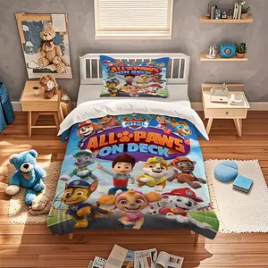 PAW Patrol Adventure Theme Duvet Cover Set,Soft and Durable Fun Adventure Bedding Set for Boys and Girls' Bedrooms,with Zipper Closure,Including 1 Duvet Cover and 1 or 2 Pillowcases (Excluding Quilt and Pillow Inserts)