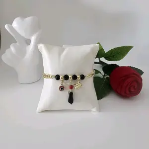 Valdiviajewery #1264 Jet bracelet, 14k gold plated, high quality.