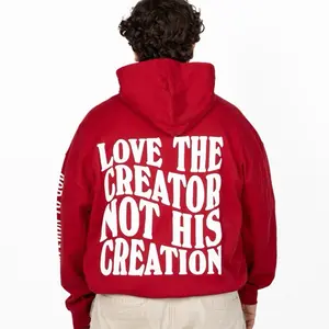 Red — Faith First Puff Print Hoodie for Men - Sweaters - Menswear Casual Clothing Overall Streetwear Cotton Polyester unisex hoodie Stylish Sweatshirts graphic hoodies