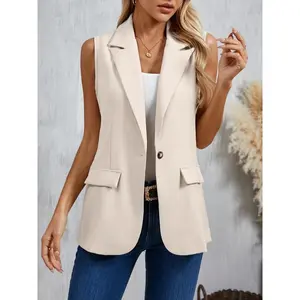 Button Front Lapel Vest, Elegant Solid Color Sleeveless Vest For Spring & Fall, Women's Clothing