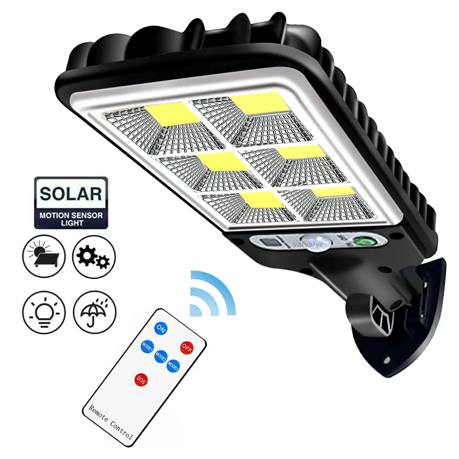 LED Solar Light Motion Sensor 3 Modes Flood Lamp Outdoor Street Wall Yard Garden