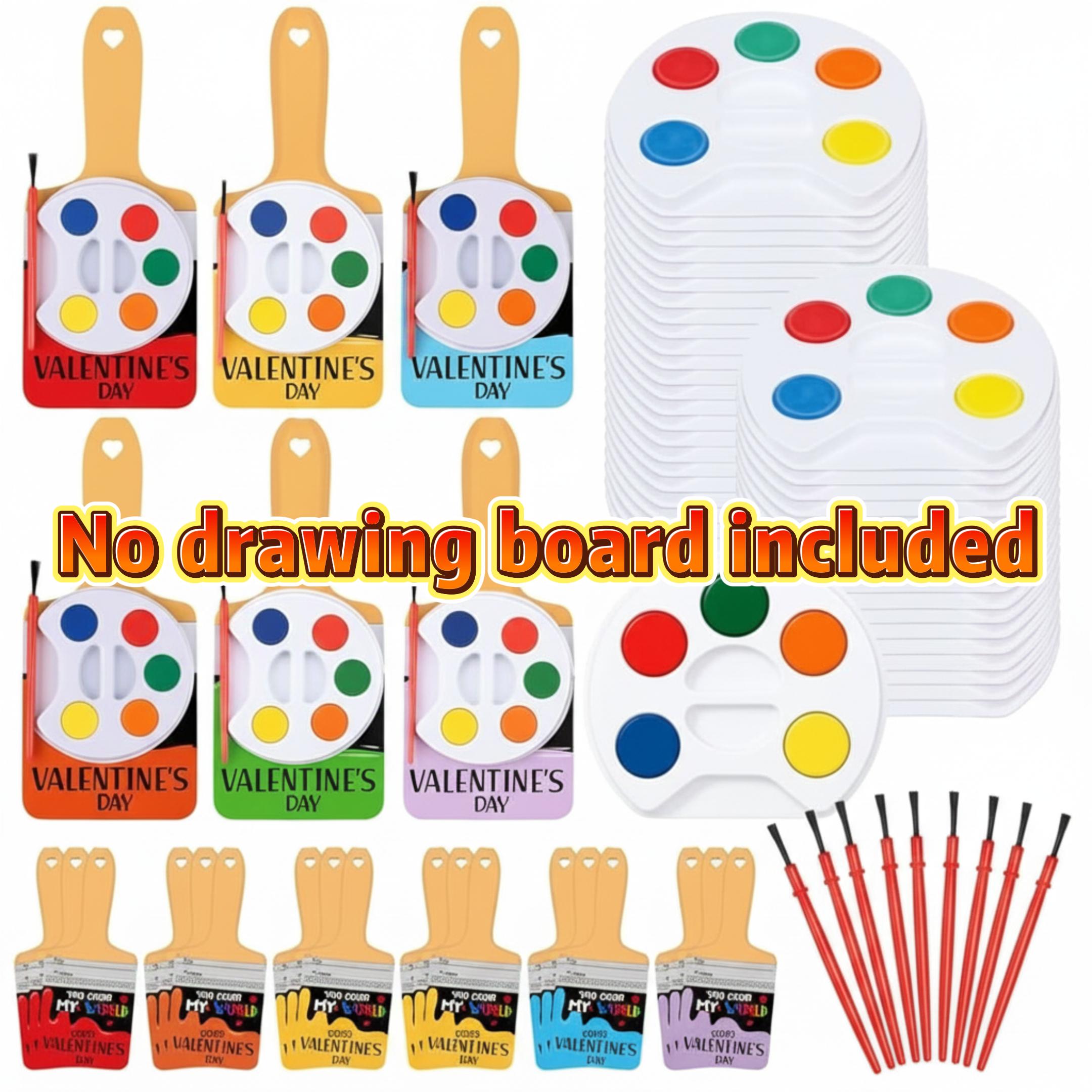 18/36 Pcs Mini Watercolor Paint Sets Valentines Day Gifts Bulk for Kids Valentines Cards Include watercolor Paint and Canvas Panel with Wooden Easel Brush Kit for School Classroom teacher students Holiday Gifts