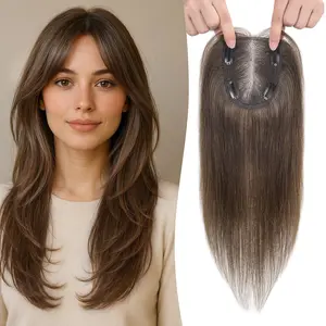 Vasilia Hair Toppers for Women 10/12/14inch Hair Toppers for Women with Thinning Hair Straight Hair Toppers for Women Real Human Hair, Simulated Scalp Silk Base, Breathable Swiss Base, Clip in Hair Pieces for Women, Glue-free
