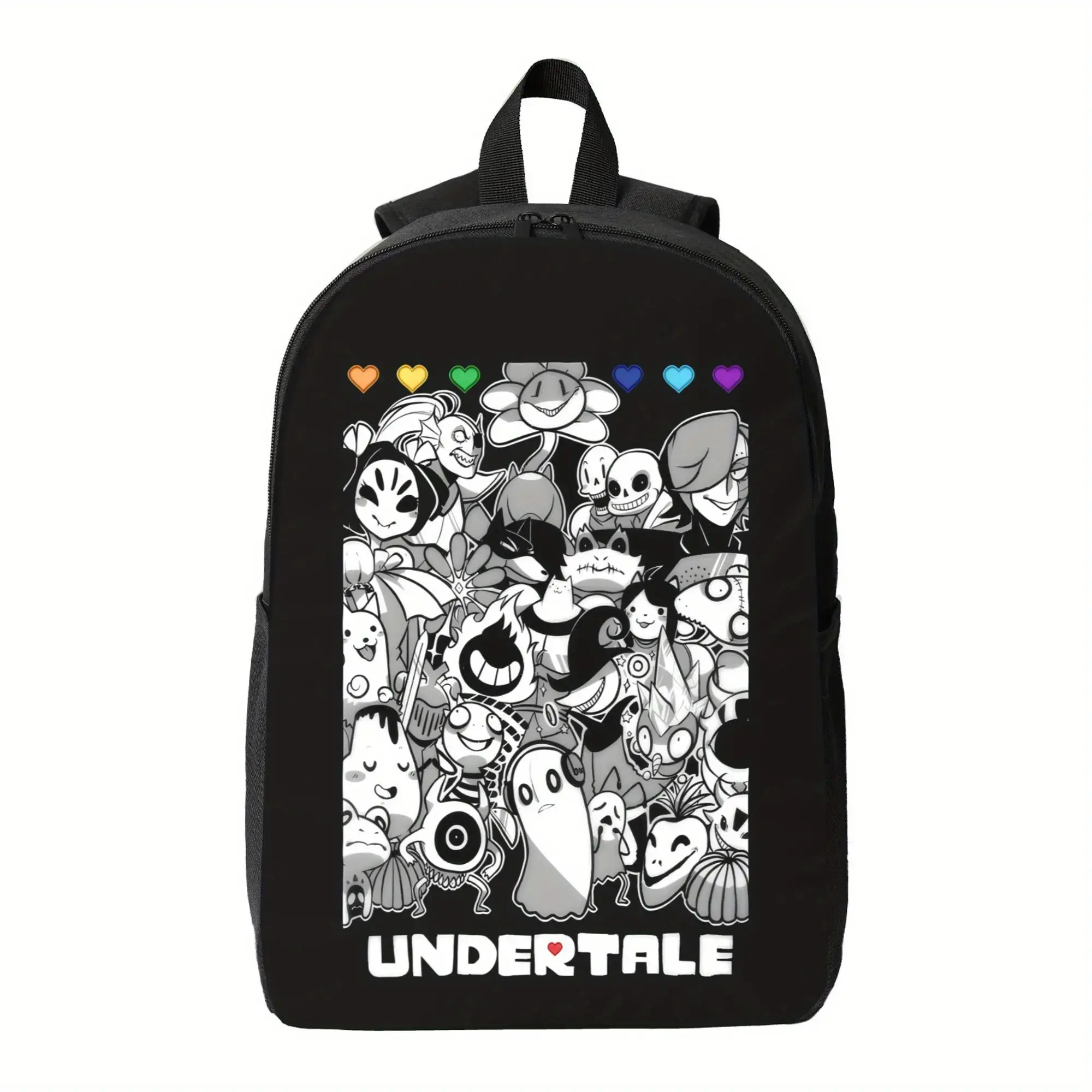 Undertale Game Backpack - Lightweight School & Travel Bag with Adjustable Shoulder Straps, Zipper Closure - Black & Colorful Characters Design for Fans, Everyday Use