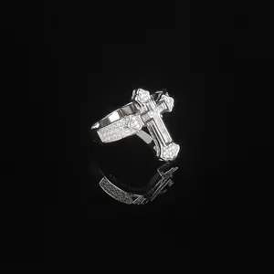 Cross Hip-Hop Trendy Men and Women Super Shiny T Zircon Ring Daily Outfits Fashion Jewelry