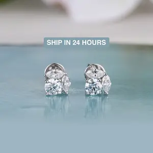 Moissanite Lotus Flower Stud Earrings, Sterling Silver