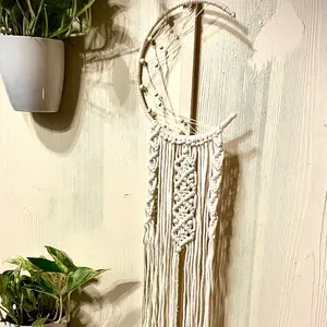 Macrame Moon Dream Catcher - 40 Inches Long and 7 Inches Wide - Decor, Hanging Decorative Hangable Decoration