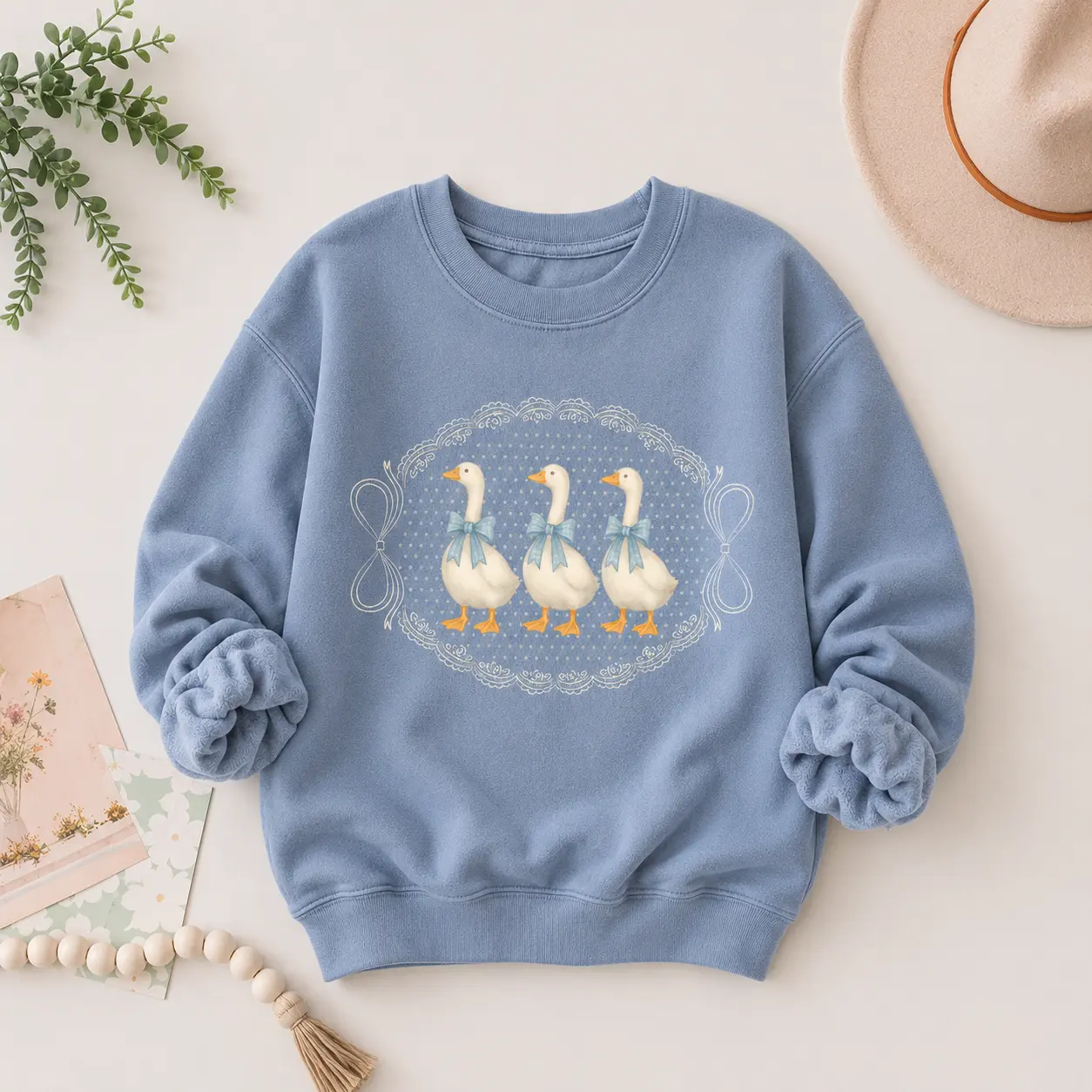 [SALE UP TO 50%] - Vintage Country Geese s Sweatshirt & Tshirt Blue 1980s Kitchen Farmhouse Crewneck Silly Goose Lover Tshirt Retro Mama Cottagecore